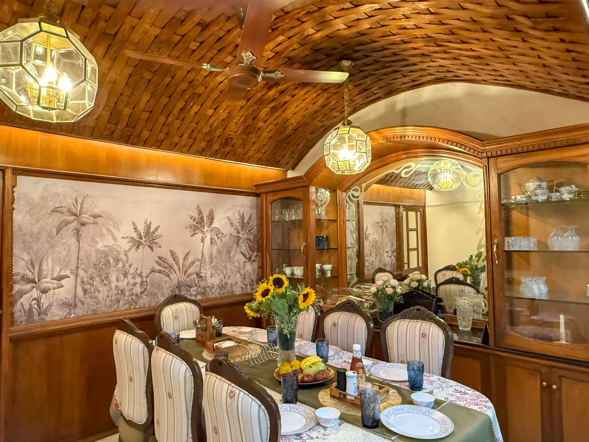 Dining room prepared for a shared meal at ArtRest Ahmedabad.
